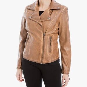 Max Studio Brown Faux Leather Moto Jacket